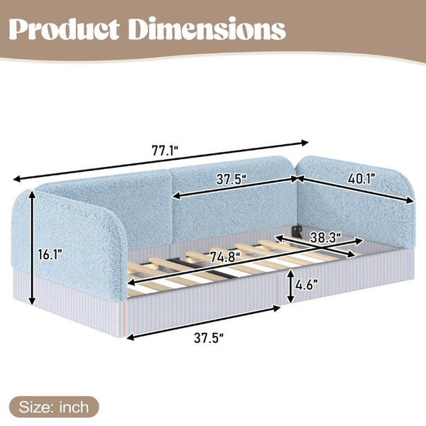 English Elm Twin Montessori Floor Bed Teddy Fleece Upholstered Low Platform with Safety Guardrails Blue W1580P493112