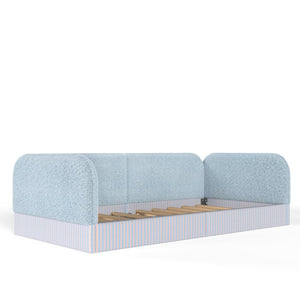 English Elm Twin Montessori Floor Bed Teddy Fleece Upholstered Low Platform with Safety Guardrails Blue W1580P493112