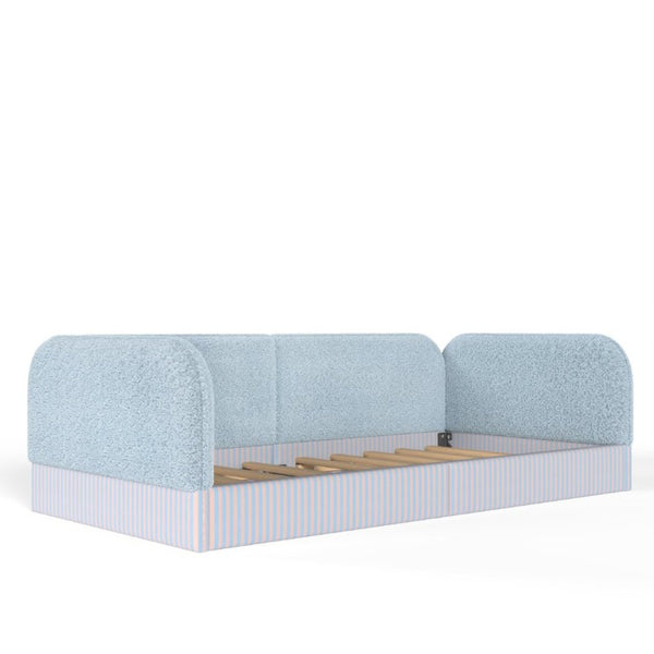 English Elm Twin Montessori Floor Bed Teddy Fleece Upholstered Low Platform with Safety Guardrails Blue W1580P493112