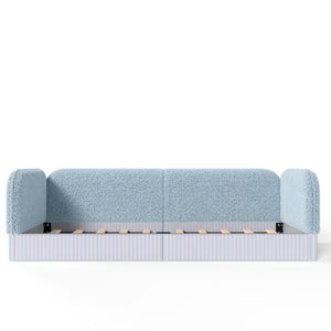 English Elm Twin Montessori Floor Bed Teddy Fleece Upholstered Low Platform with Safety Guardrails Blue W1580P493112