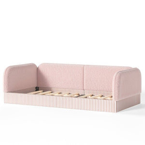 English Elm Twin Montessori Floor Bed Teddy Fleece Upholstered Low Platform with Safety Guardrails Pink W1580P493114