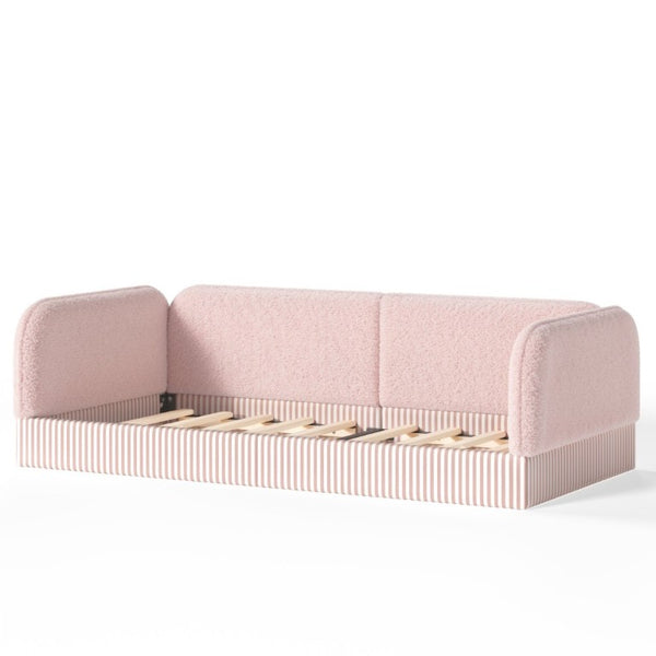 English Elm Twin Montessori Floor Bed Teddy Fleece Upholstered Low Platform with Safety Guardrails Pink W1580P493114