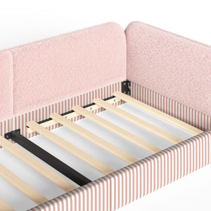 English Elm Twin Montessori Floor Bed Teddy Fleece Upholstered Low Platform with Safety Guardrails Pink W1580P493114
