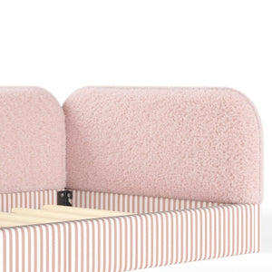 English Elm Twin Montessori Floor Bed Teddy Fleece Upholstered Low Platform with Safety Guardrails Pink W1580P493114