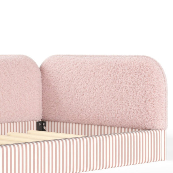 English Elm Twin Montessori Floor Bed Teddy Fleece Upholstered Low Platform with Safety Guardrails Pink W1580P493114