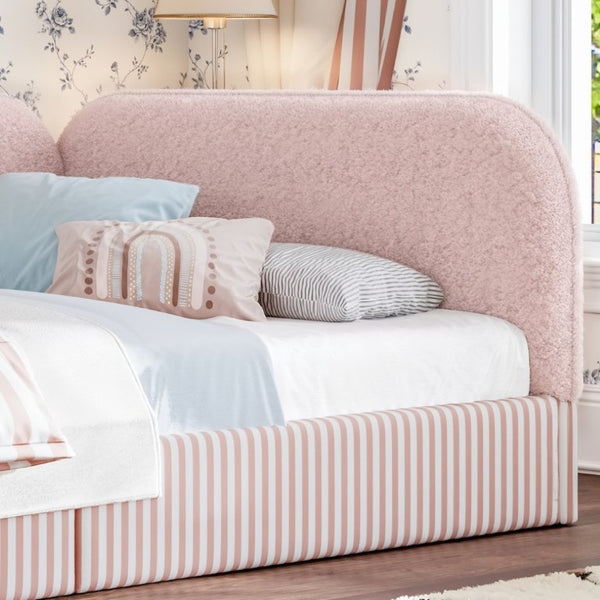 English Elm Twin Montessori Floor Bed Teddy Fleece Upholstered Low Platform with Safety Guardrails Pink W1580P493114