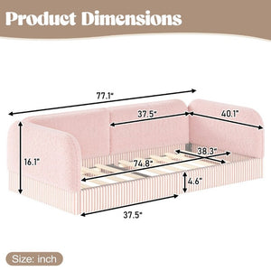 English Elm Twin Montessori Floor Bed Teddy Fleece Upholstered Low Platform with Safety Guardrails Pink W1580P493114