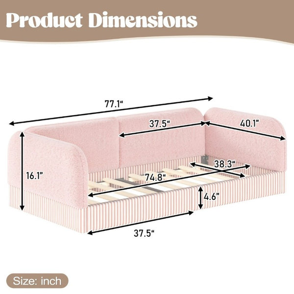 English Elm Twin Montessori Floor Bed Teddy Fleece Upholstered Low Platform with Safety Guardrails Pink W1580P493114