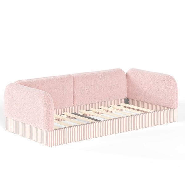 English Elm Twin Montessori Floor Bed Teddy Fleece Upholstered Low Platform with Safety Guardrails Pink W1580P493114