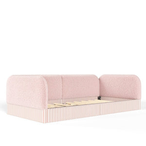 English Elm Twin Montessori Floor Bed Teddy Fleece Upholstered Low Platform with Safety Guardrails Pink W1580P493114