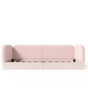 English Elm Twin Montessori Floor Bed Teddy Fleece Upholstered Low Platform with Safety Guardrails Pink W1580P493114