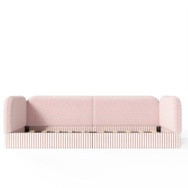 English Elm Twin Montessori Floor Bed Teddy Fleece Upholstered Low Platform with Safety Guardrails Pink W1580P493114