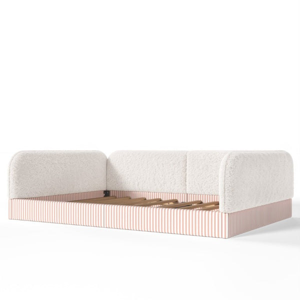 English Elm Full Montessori Floor Bed Plush Teddy Fleece Kids Platform Frame with Guardrails Beige W1580P493118