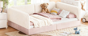 English Elm Full Montessori Floor Bed Plush Teddy Fleece Kids Platform Frame with Guardrails Beige W1580P493118