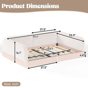 English Elm Full Montessori Floor Bed Plush Teddy Fleece Kids Platform Frame with Guardrails Beige W1580P493118