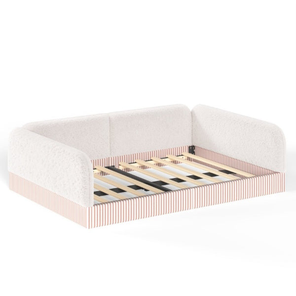 English Elm Full Montessori Floor Bed Plush Teddy Fleece Kids Platform Frame with Guardrails Beige W1580P493118