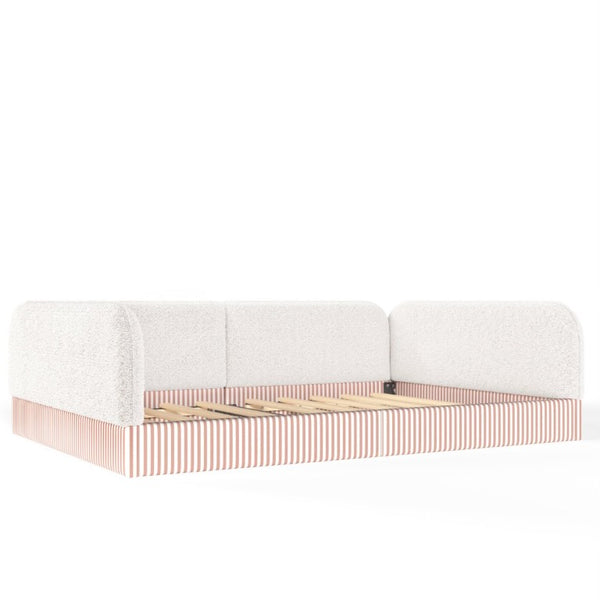 English Elm Full Montessori Floor Bed Plush Teddy Fleece Kids Platform Frame with Guardrails Beige W1580P493118