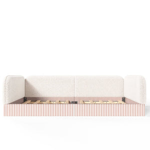 English Elm Full Montessori Floor Bed Plush Teddy Fleece Kids Platform Frame with Guardrails Beige W1580P493118