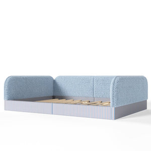English Elm Full Montessori Floor Bed Plush Teddy Fleece Kids Platform Frame with Guardrails Blue W1580P493119