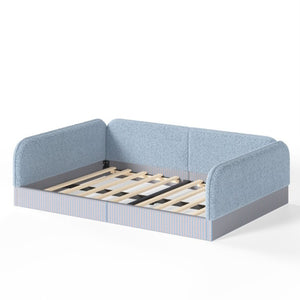 English Elm Full Montessori Floor Bed Plush Teddy Fleece Kids Platform Frame with Guardrails Blue W1580P493119