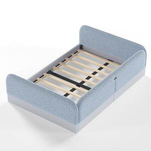 English Elm Full Montessori Floor Bed Plush Teddy Fleece Kids Platform Frame with Guardrails Blue W1580P493119