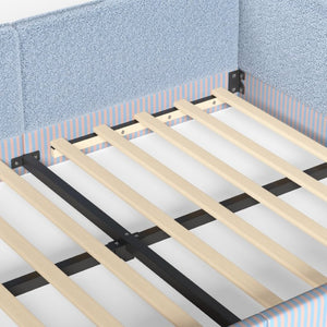 English Elm Full Montessori Floor Bed Plush Teddy Fleece Kids Platform Frame with Guardrails Blue W1580P493119