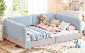 English Elm Full Montessori Floor Bed Plush Teddy Fleece Kids Platform Frame with Guardrails Blue W1580P493119