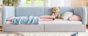 English Elm Full Montessori Floor Bed Plush Teddy Fleece Kids Platform Frame with Guardrails Blue W1580P493119