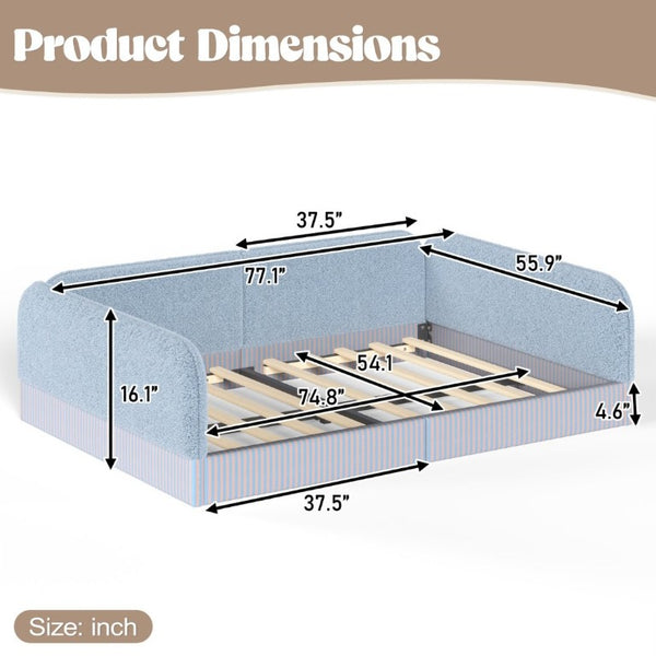 English Elm Full Montessori Floor Bed Plush Teddy Fleece Kids Platform Frame with Guardrails Blue W1580P493119