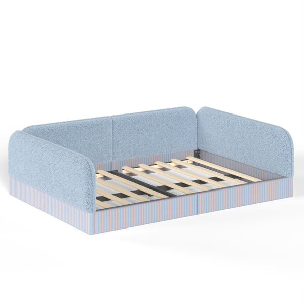 English Elm Full Montessori Floor Bed Plush Teddy Fleece Kids Platform Frame with Guardrails Blue W1580P493119