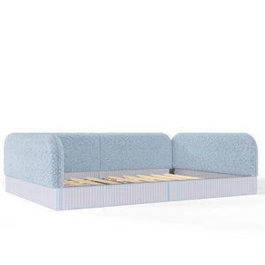 English Elm Full Montessori Floor Bed Plush Teddy Fleece Kids Platform Frame with Guardrails Blue W1580P493119