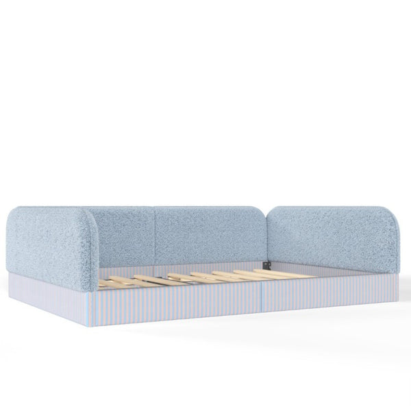 English Elm Full Montessori Floor Bed Plush Teddy Fleece Kids Platform Frame with Guardrails Blue W1580P493119