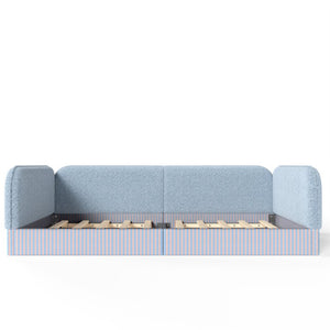English Elm Full Montessori Floor Bed Plush Teddy Fleece Kids Platform Frame with Guardrails Blue W1580P493119