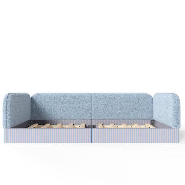English Elm Full Montessori Floor Bed Plush Teddy Fleece Kids Platform Frame with Guardrails Blue W1580P493119