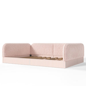 English Elm Full Montessori Floor Bed Plush Teddy Fleece Kids Platform Frame with Guardrails Pink W1580P493121