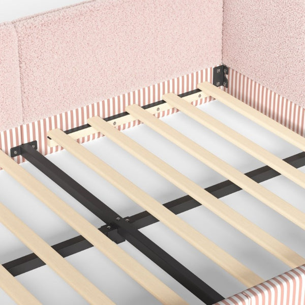 English Elm Full Montessori Floor Bed Plush Teddy Fleece Kids Platform Frame with Guardrails Pink W1580P493121