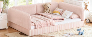 English Elm Full Montessori Floor Bed Plush Teddy Fleece Kids Platform Frame with Guardrails Pink W1580P493121