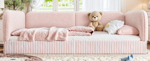 English Elm Full Montessori Floor Bed Plush Teddy Fleece Kids Platform Frame with Guardrails Pink W1580P493121