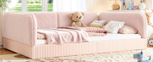 English Elm Full Montessori Floor Bed Plush Teddy Fleece Kids Platform Frame with Guardrails Pink W1580P493121