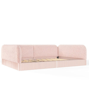 English Elm Full Montessori Floor Bed Plush Teddy Fleece Kids Platform Frame with Guardrails Pink W1580P493121