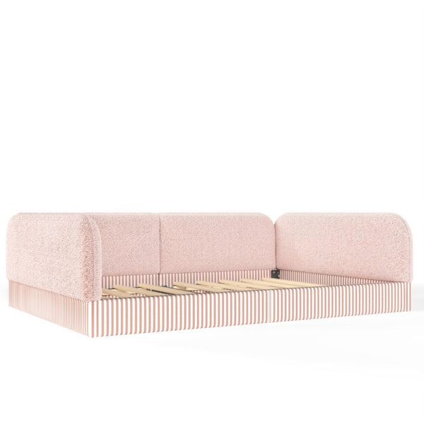 English Elm Full Montessori Floor Bed Plush Teddy Fleece Kids Platform Frame with Guardrails Pink W1580P493121