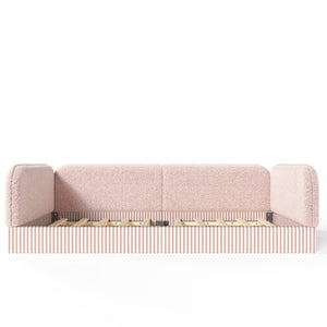 English Elm Full Montessori Floor Bed Plush Teddy Fleece Kids Platform Frame with Guardrails Pink W1580P493121