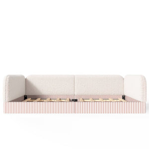 English Elm Queen Montessori Floor Bed Plush Fleece Upholstered Low Platform Kids Frame Beige W1580P493122
