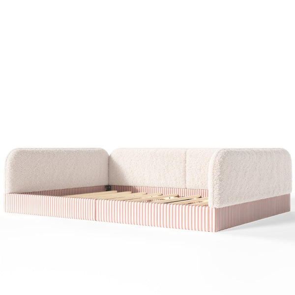 English Elm Queen Montessori Floor Bed Plush Fleece Upholstered Low Platform Kids Frame Beige W1580P493122