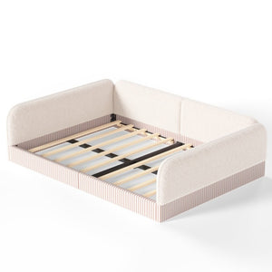 English Elm Queen Montessori Floor Bed Plush Fleece Upholstered Low Platform Kids Frame Beige W1580P493122