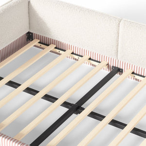 English Elm Queen Montessori Floor Bed Plush Fleece Upholstered Low Platform Kids Frame Beige W1580P493122