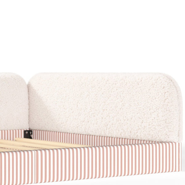 English Elm Queen Montessori Floor Bed Plush Fleece Upholstered Low Platform Kids Frame Beige W1580P493122
