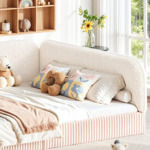 English Elm Queen Montessori Floor Bed Plush Fleece Upholstered Low Platform Kids Frame Beige W1580P493122