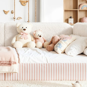English Elm Queen Montessori Floor Bed Plush Fleece Upholstered Low Platform Kids Frame Beige W1580P493122