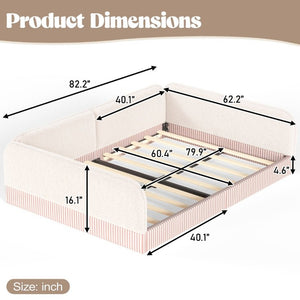 English Elm Queen Montessori Floor Bed Plush Fleece Upholstered Low Platform Kids Frame Beige W1580P493122